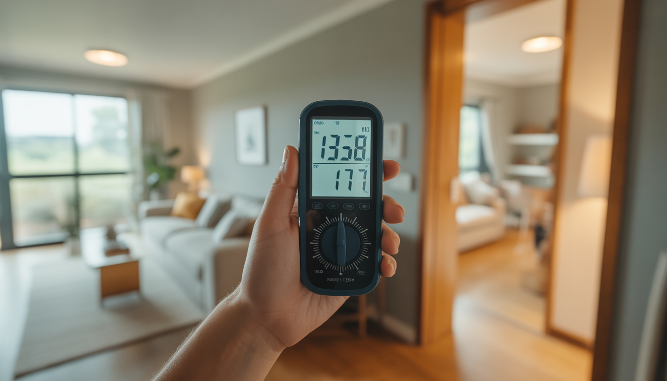 handheld humidity meter measuring indoor air levels