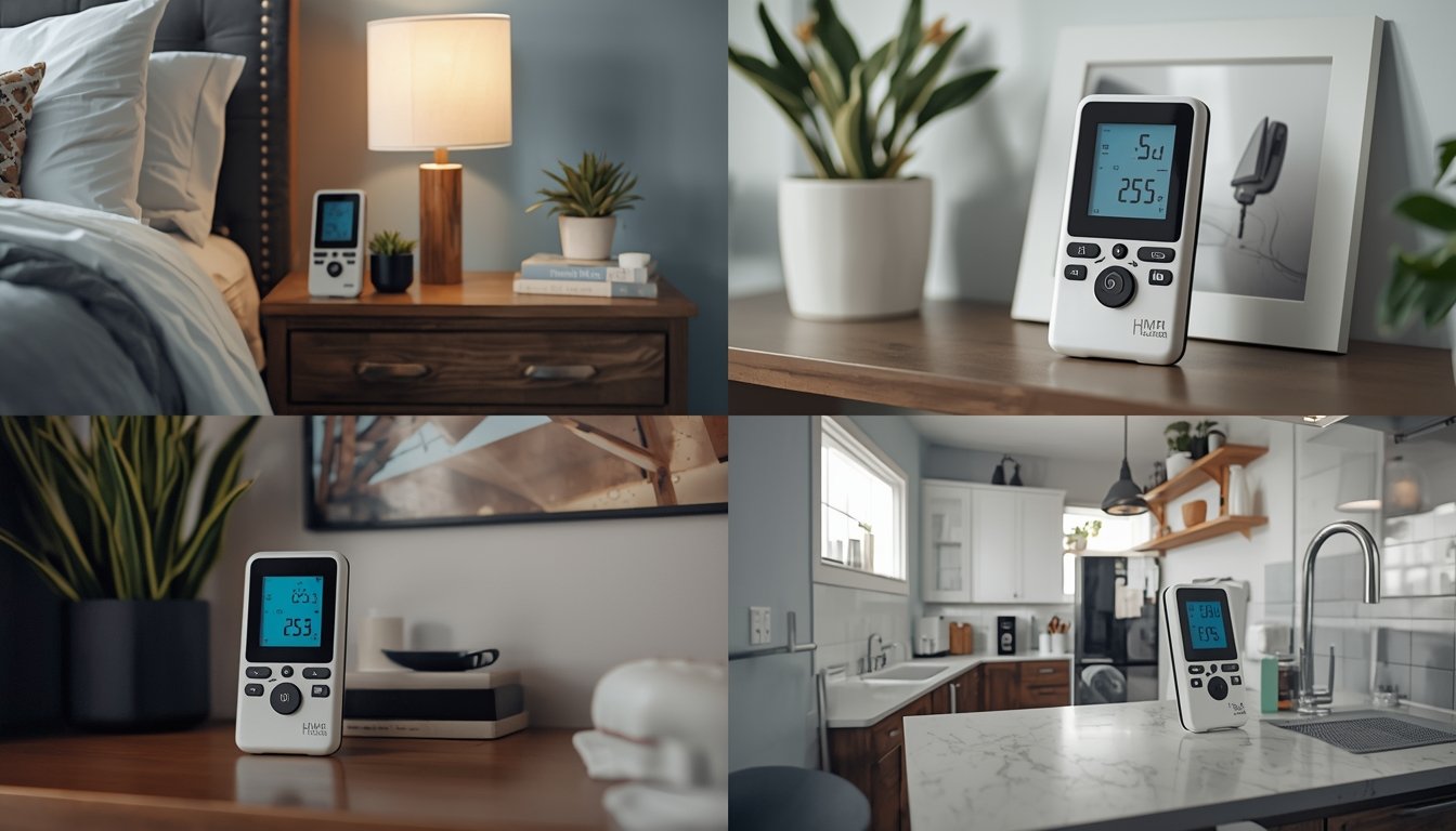 humidity meter on bedside table measuring air